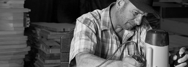 Man working at a router